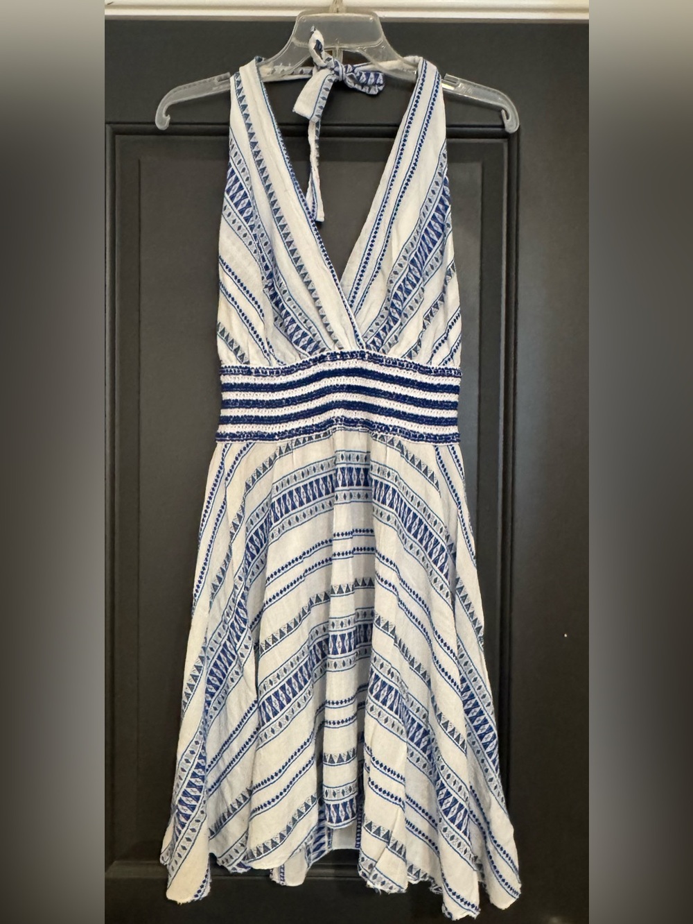 Mykonos Resort Blue White Tile Halter Sundress Made in Greece - OSFM